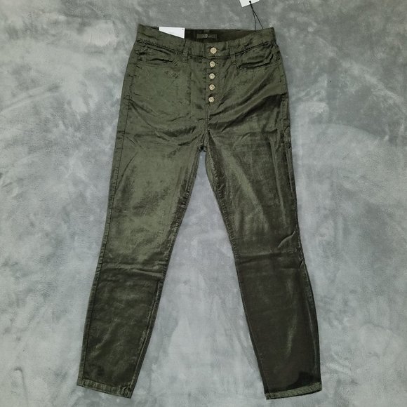7 For All Mankind High Waist Velvet Ankle Skinny With Exposed Button Fly Pants - Picture 7 of 12